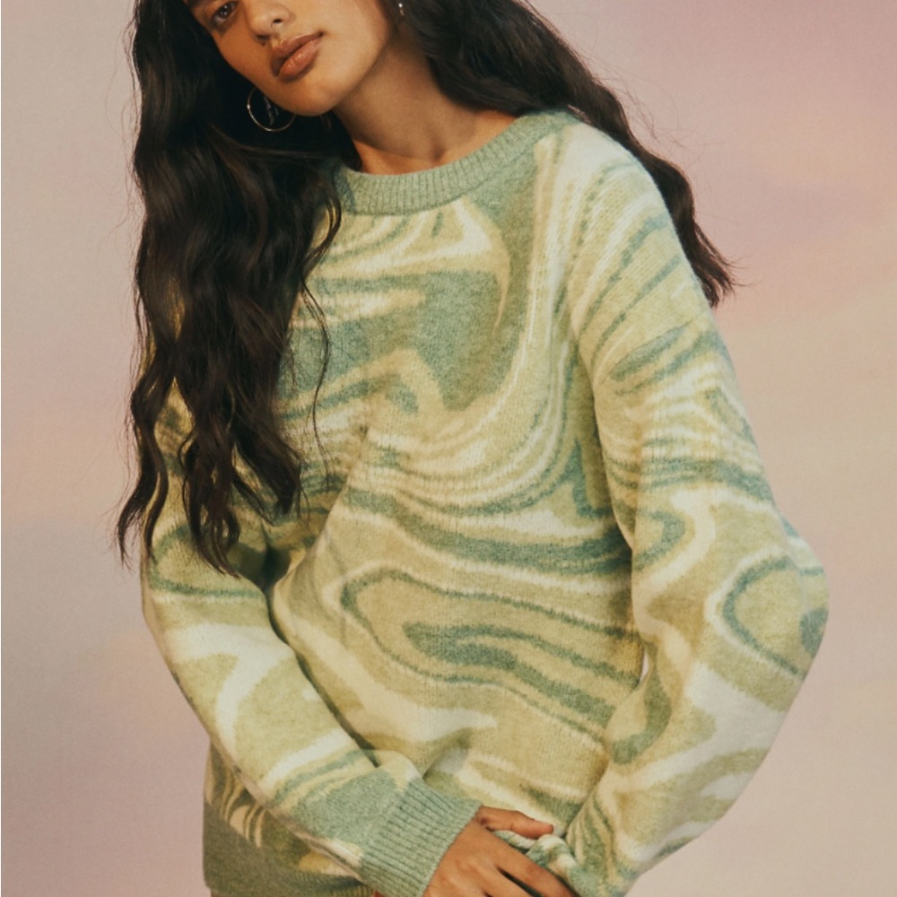 Glassons Green Oversized Swirl Knit Sweater